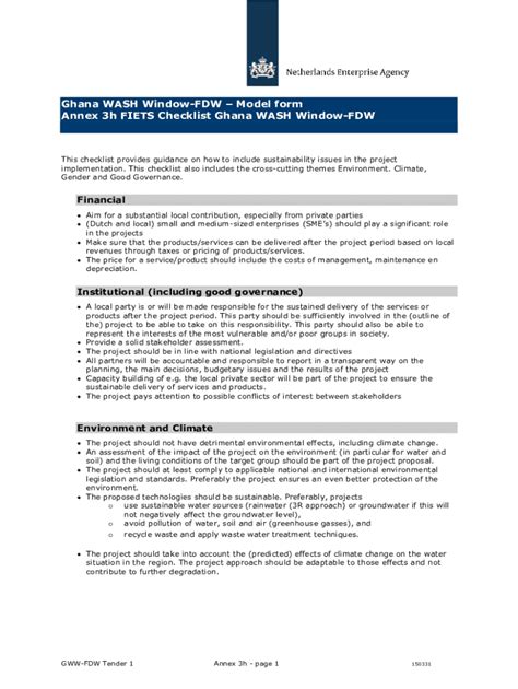 Fillable Online English Rvo Appendix X Fiets Checklist Sustainability