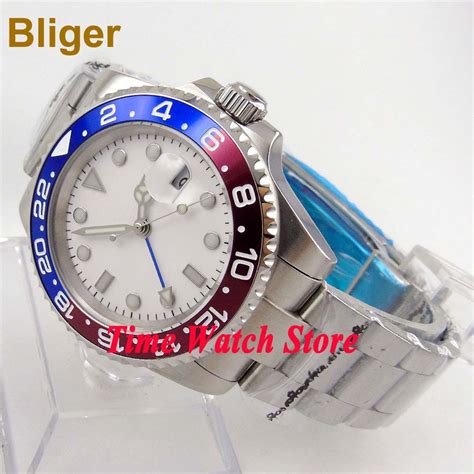 Bliger Mm Sterile Dial Luminous Blue Gmt Hand Sapphire Glass