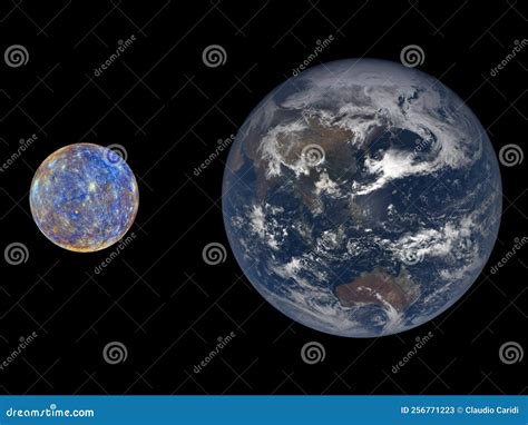 Accurate Size Comparison Of Earth And Mercury Planets Of Solar System Stock Image Image Of