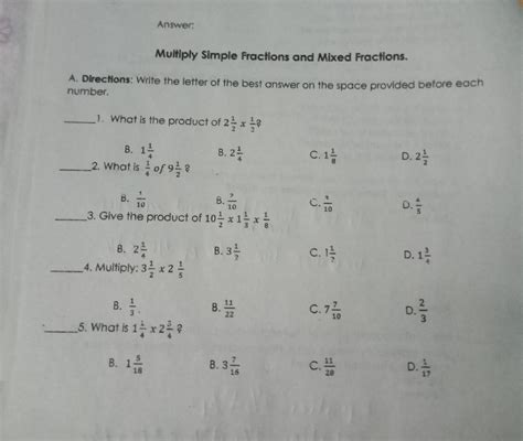 Multiply Simple Fractions And Mixed Fractions Brainly Ph