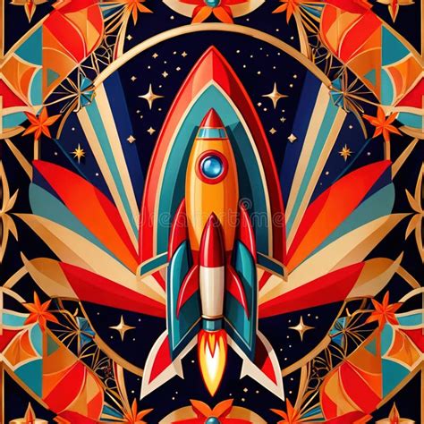 Rocket Spaceships Flying in Space, Retro Futuristic Illustration in Art ...