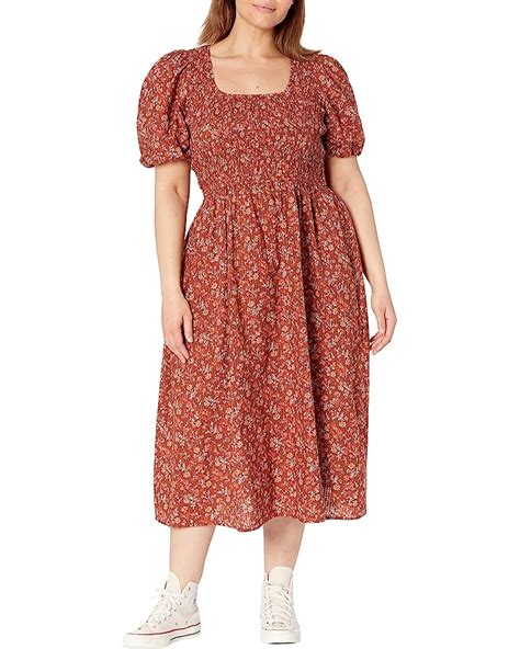 Madewell Plus Harper Puff Sleeve Scoop Neck Lucie Midi Dress Pm