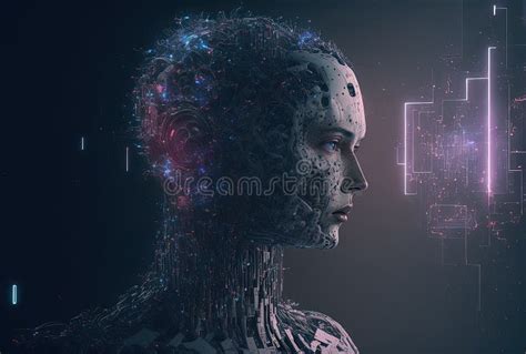 Abstract Digital Humanoid Cyber Face Artificial Intelligence Concept