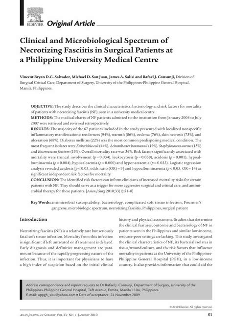 PDF Clinical And Microbiological Spectrum Of Necrotizing Fasciitis In