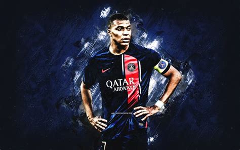 Download Kylian Mbappe, PSG, portrait, blue stone background, Paris Saint-Germain, Ligue 1 ...