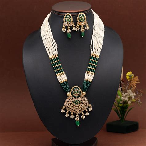 Green Color Kundan Necklace Set Kn1395grn