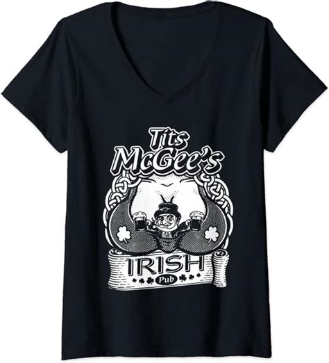 Womens Tits Mcgeess Irish Pub Funny St Patricks Day Shamrocks V Neck