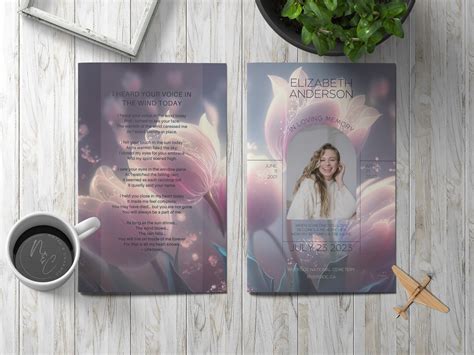 Sparkling Pink Flowers Funeral Program Template Celebration - Etsy