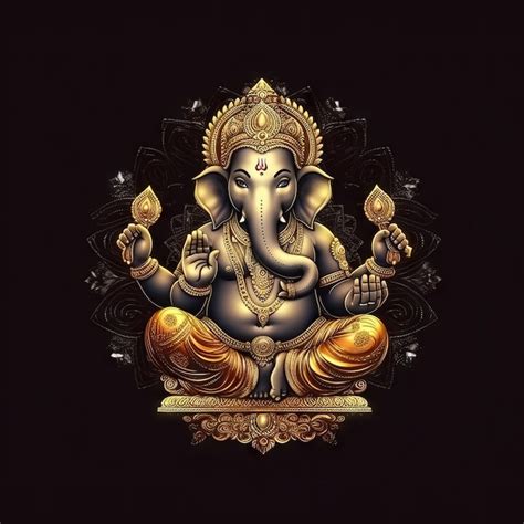 Premium Photo | Ganesha shining realistic spiritual black background