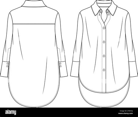 Women High Low Blouse Flat Fashion Sketch Template Technical Fashion