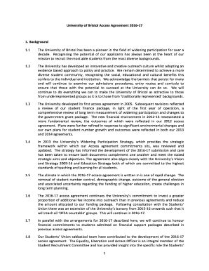 Fillable Online Bristol Ac University Of Bristol Access Agreement 2016