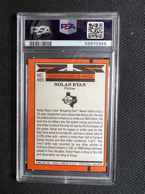 Donruss Nolan Ryan King Of Kings Cor Back Psa Ebay