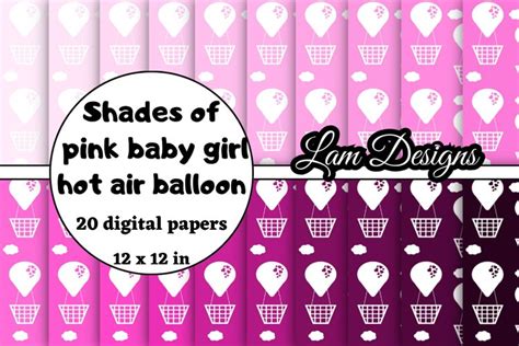 Shades Of Pink Baby Girl Hot Air Balloon Digital Papers