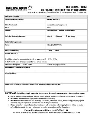 Fillable Online Mountsinai On REFERRAL FORM GERIATRIC PSYCHIATRY