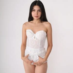 S Bustier Corset White Lingerie Bra Top Boned Vintage Strapless Sweetheart Neckline S