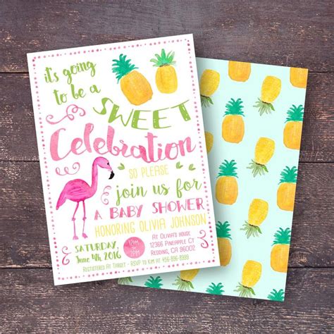 Pineapple Baby Shower Invitation Flamingo Baby Shower Invitation