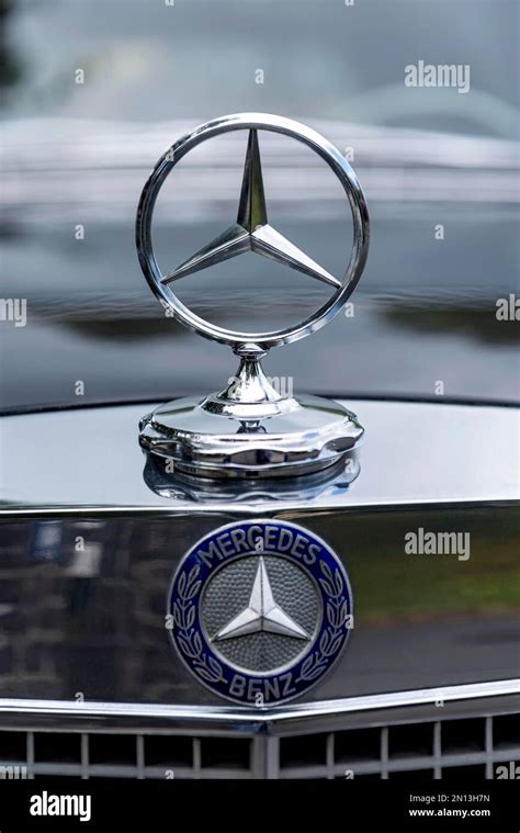 Radiator mascot Mercedes star with logo on classic car Mercedes-Benz ...