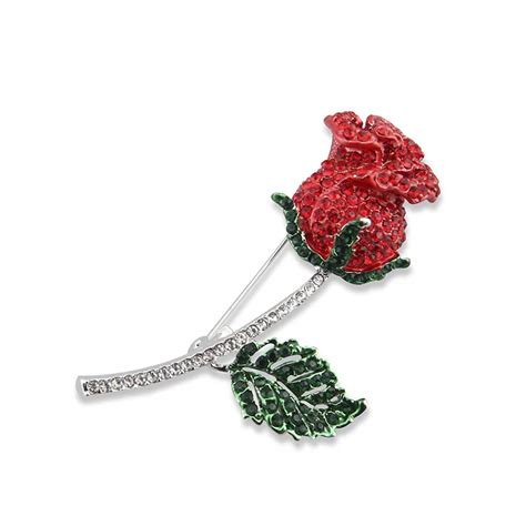 Beautiful Flower Brooch Rhinestone Rose Red Flower Brooches For Women