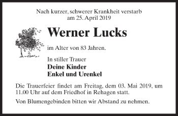 Traueranzeigen Von Werner Lucks Trauer Anzeigen De