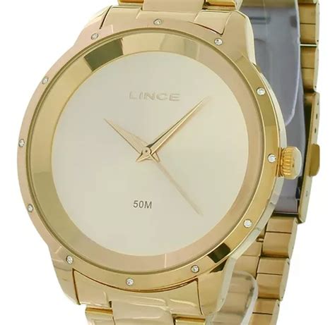 Reloj Lince LRG619l C1kx analógico para mujer con fondo dorado color