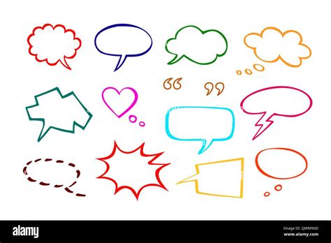 Collection Of Hand Drawn Speech Bubbles Of Various Colours And Shapes