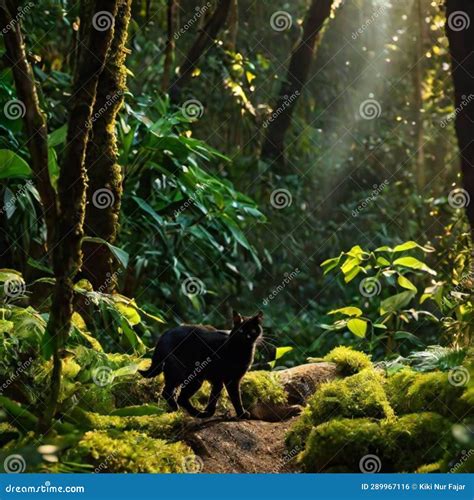 Black cat in the forest9 stock illustration. Illustration of island ...