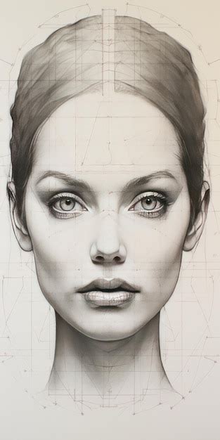 Premium Photo | Human face pencil drawing showing symmetrical grid and height marks