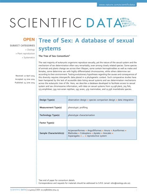 Pdf Tree Of Sex A Database Of Sexual Systems