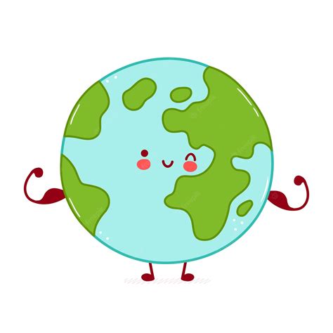 Premium Vector Cute Happy Earth Planet Character Show Muscle