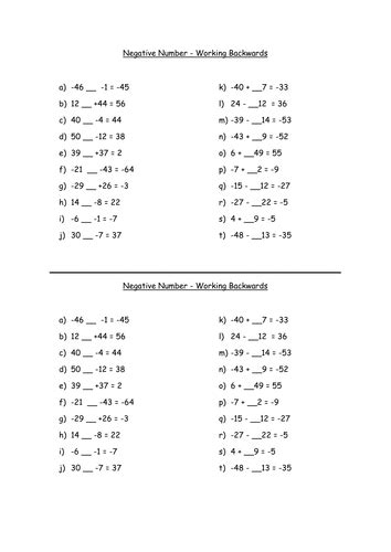 Add And Subtract Negative Numbers Worksheet