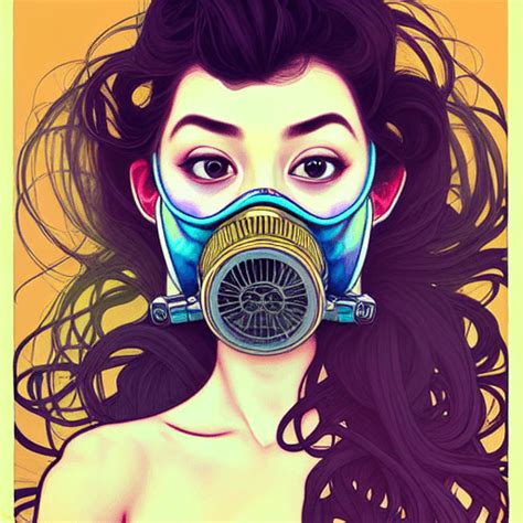 Portrait Of A Girl In A Gas Mask By Harumi Hironaka And Alphonse Mucha · Creative Fabrica