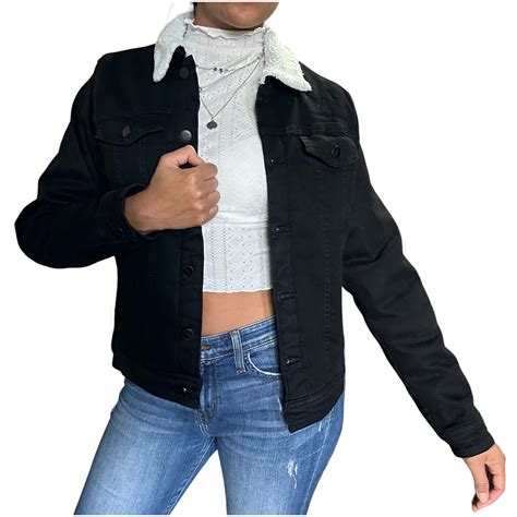 Ripley Chaqueta Mezclilla Jeans Chiporro Sherpa Mujer Negra