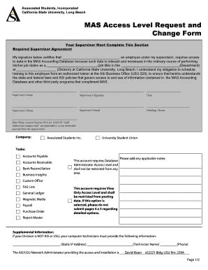 Fillable Online Csulb MAS Access Request Form California State