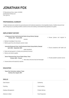 Restaurant Host Resume Sample & Tips | Online Resume Builder