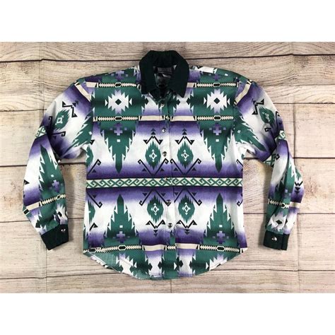 Roughriders Mens Green Native Aztecs All Over Button Depop