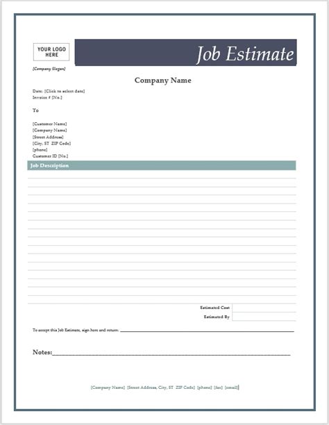 Free Printable Estimate Forms Template Business