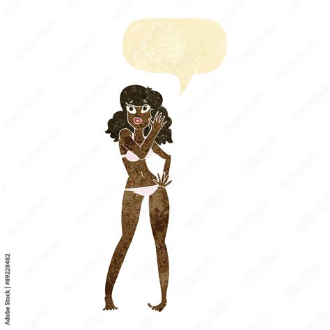 Cartoon Pretty Woman In Bikini With Speech Bubble Stock Vector Adobe Stock