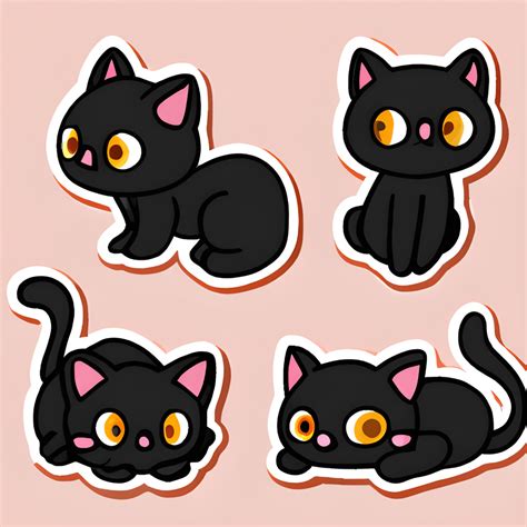 Kawaii Black Cat Stickers · Creative Fabrica