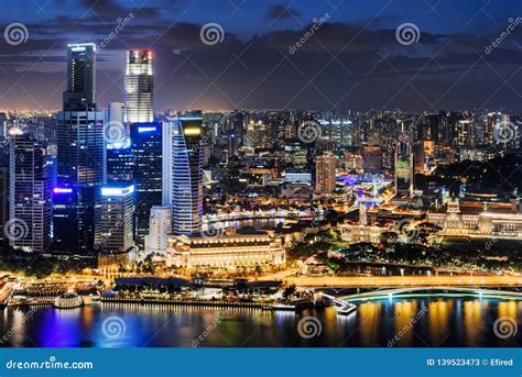 Fantastic Night View Of Downtown In Singapore Stock Image Image Of