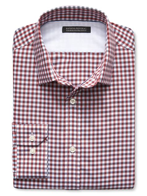 Tailored Slim Fit Non Iron Gingham Twill Shirt Banana Republic