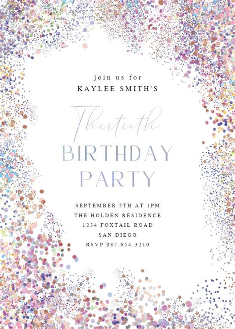 Rainbow Confetti Frame Birthday Invitation Template Free