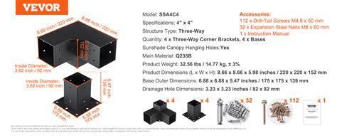 Vevor Kit Supports De Pergola X Po X Cm Support De Poteau Bois De