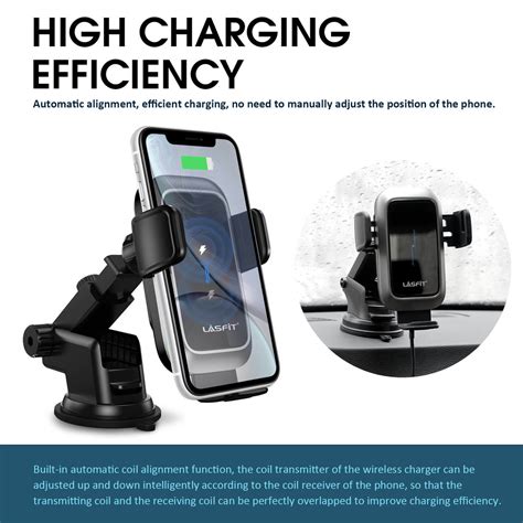 Lasfit Wireless Automatic Clamping Car Phone Holder Fast Charger Mount