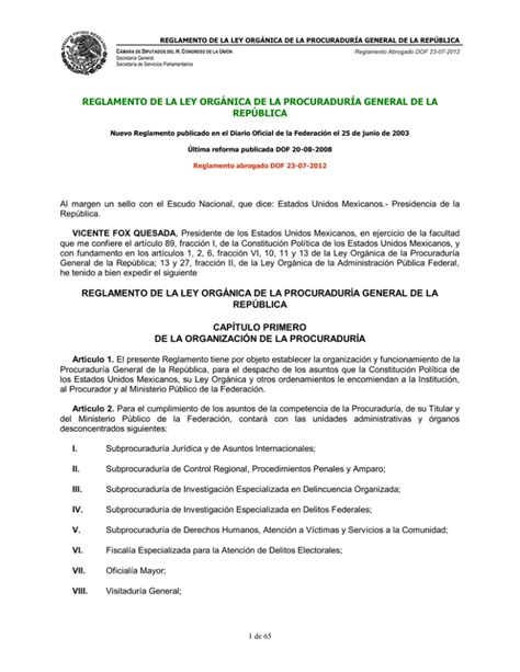 REGLAMENTO DE LA LEY ORGÁNICA DE LA PROCURADURÍA GENERAL DE LA REPÚBLICA