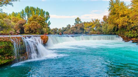 Waterfall Pouring On River Surrounded By Green Trees In Forest Hd Nature Wallpapers Hd