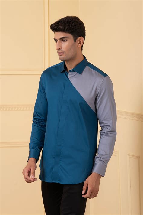 Hilo Design Mens Blue Shirt With Grey Patch Hilo Design