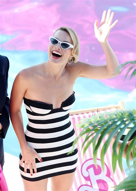 Margot Robbie’s Striped Mini Dress Channels 1950s Barbie: Photos ...