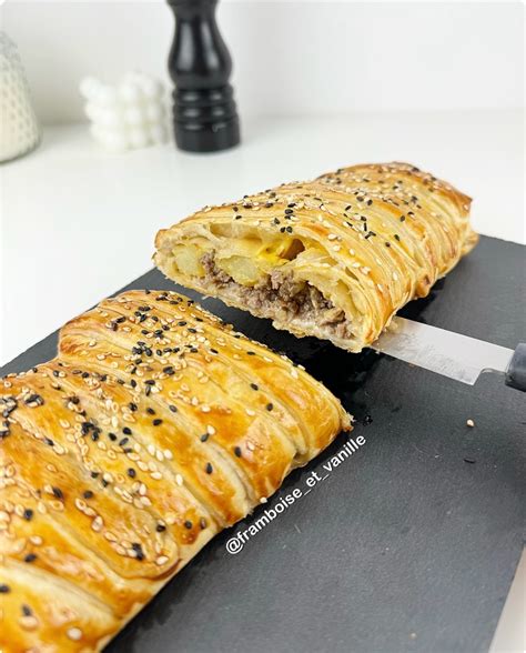 Feuilleté tressé viande hachée cheddar Framboise et Vanille