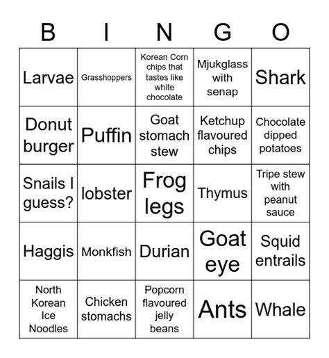 What Is The Weirdest Thing You Have Eaten Bingo Card