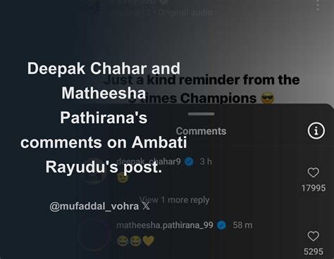 Deepak Chahar And Matheesha Pathirana S Comments On Ambati Rayudu S